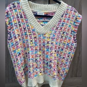 Crotchet knit colorful plaid sweater vest